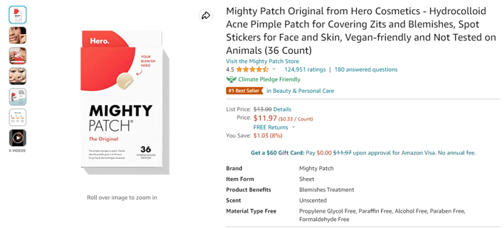 Mighty Patch Amazon Product Page